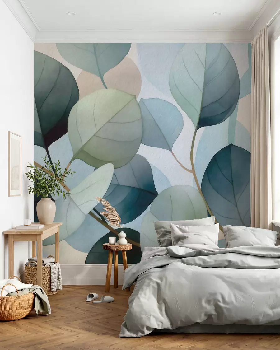 murales de pared Delicadas hojas de eucalipto pintadas en acuarela w09927