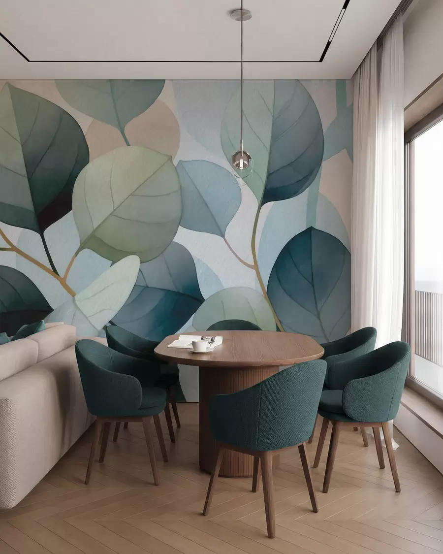 murales de pared Delicadas hojas de eucalipto pintadas en acuarela w09927