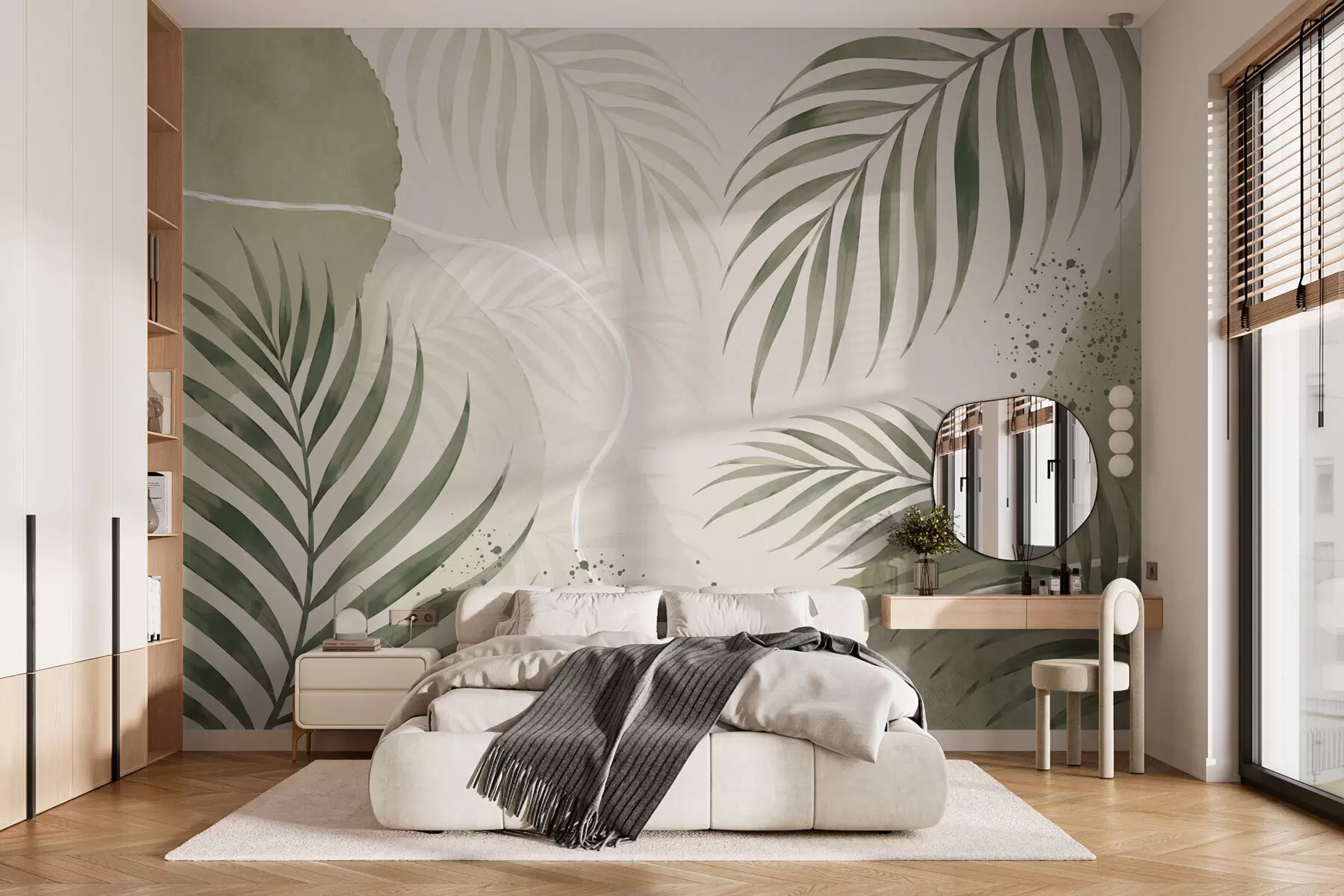 murales de pared Hojas estilizadas sobre un fondo suave y neutro w05728