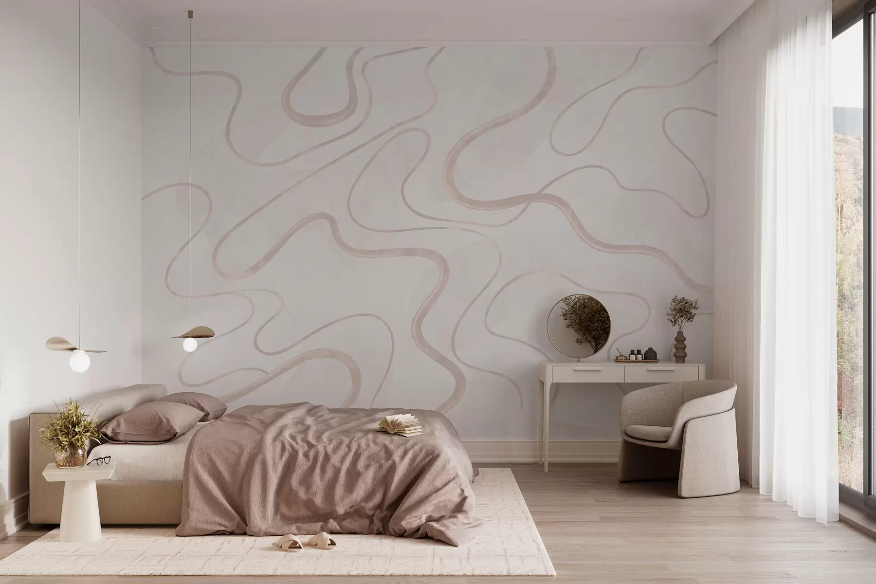murales de pared Líneas fluidas y abstractas sobre un fondo claro w05726