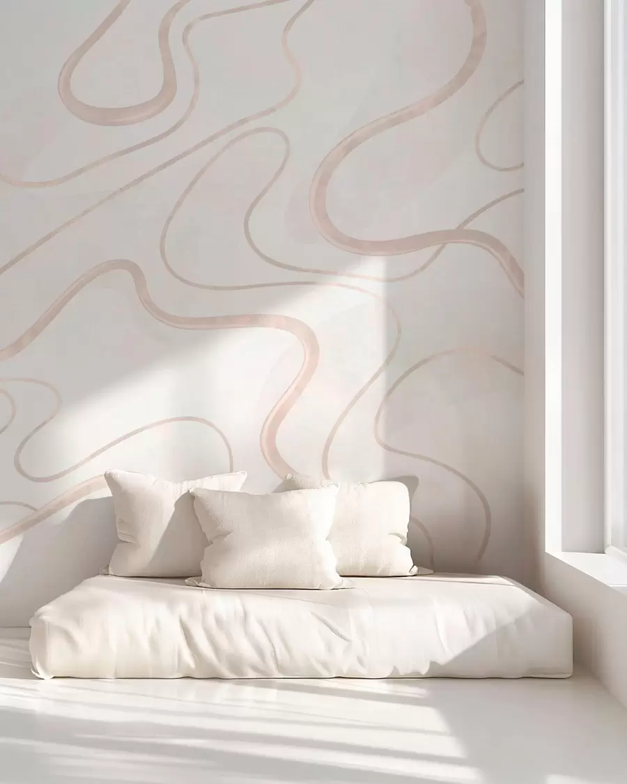 murales de pared Líneas fluidas y abstractas sobre un fondo claro w05726
