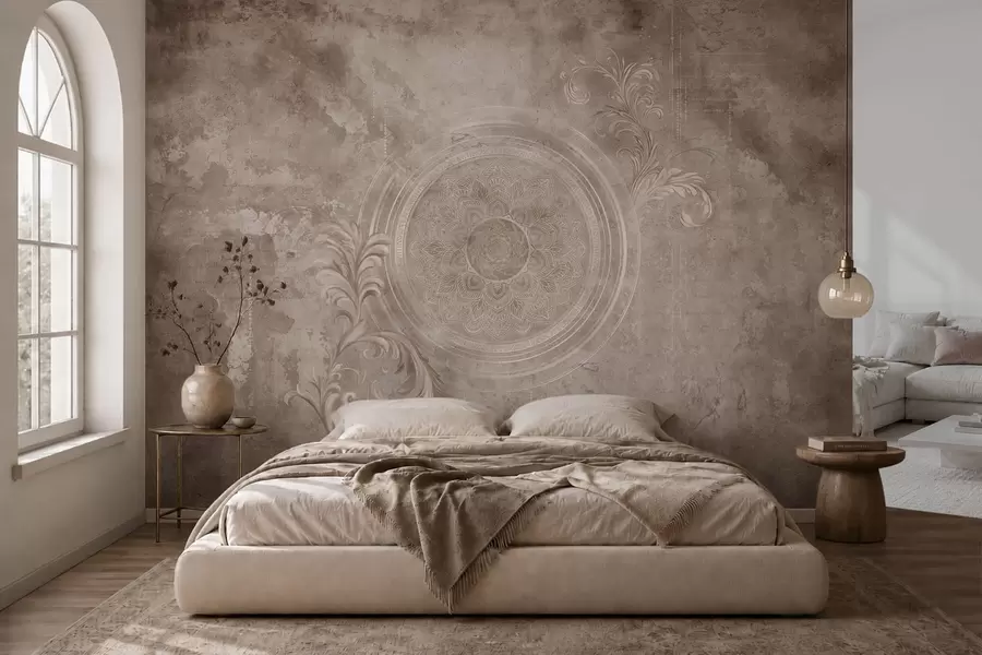 murales de pared Motivo circular ornamental sobre un fondo texturizado w05727
