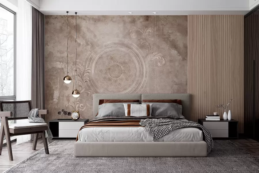 murales de pared Motivo circular ornamental sobre un fondo texturizado w05727