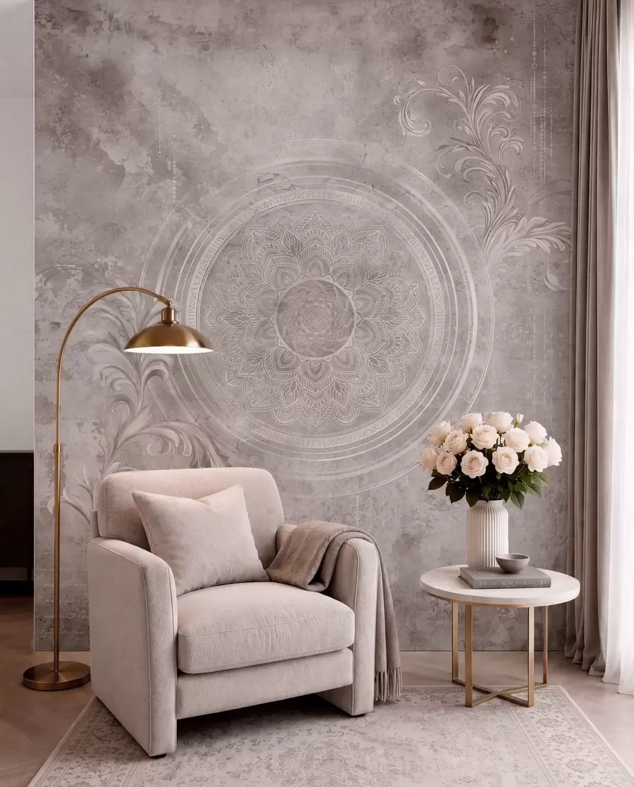 murales de pared Motivo circular ornamental sobre un fondo texturizado w05727