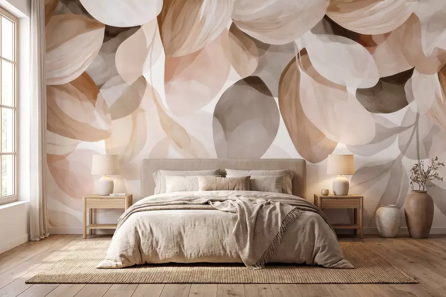 murales de pared Hojas colgantes de color beige en estilo acuarela w09923