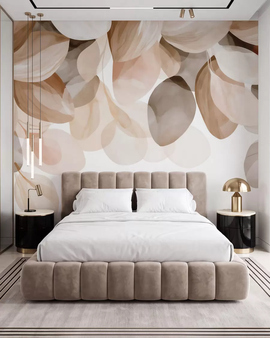 murales de pared Hojas colgantes de color beige en estilo acuarela w09923