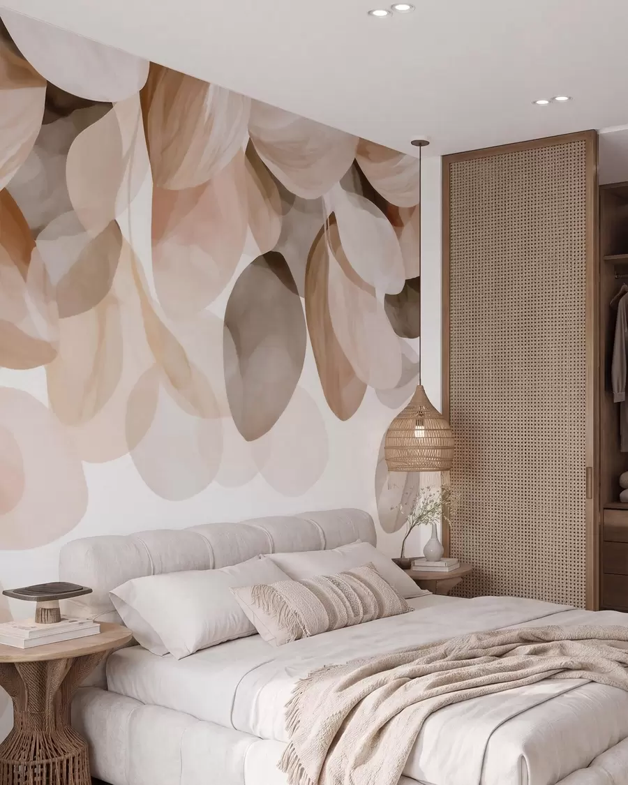 murales de pared Hojas colgantes de color beige en estilo acuarela w09923