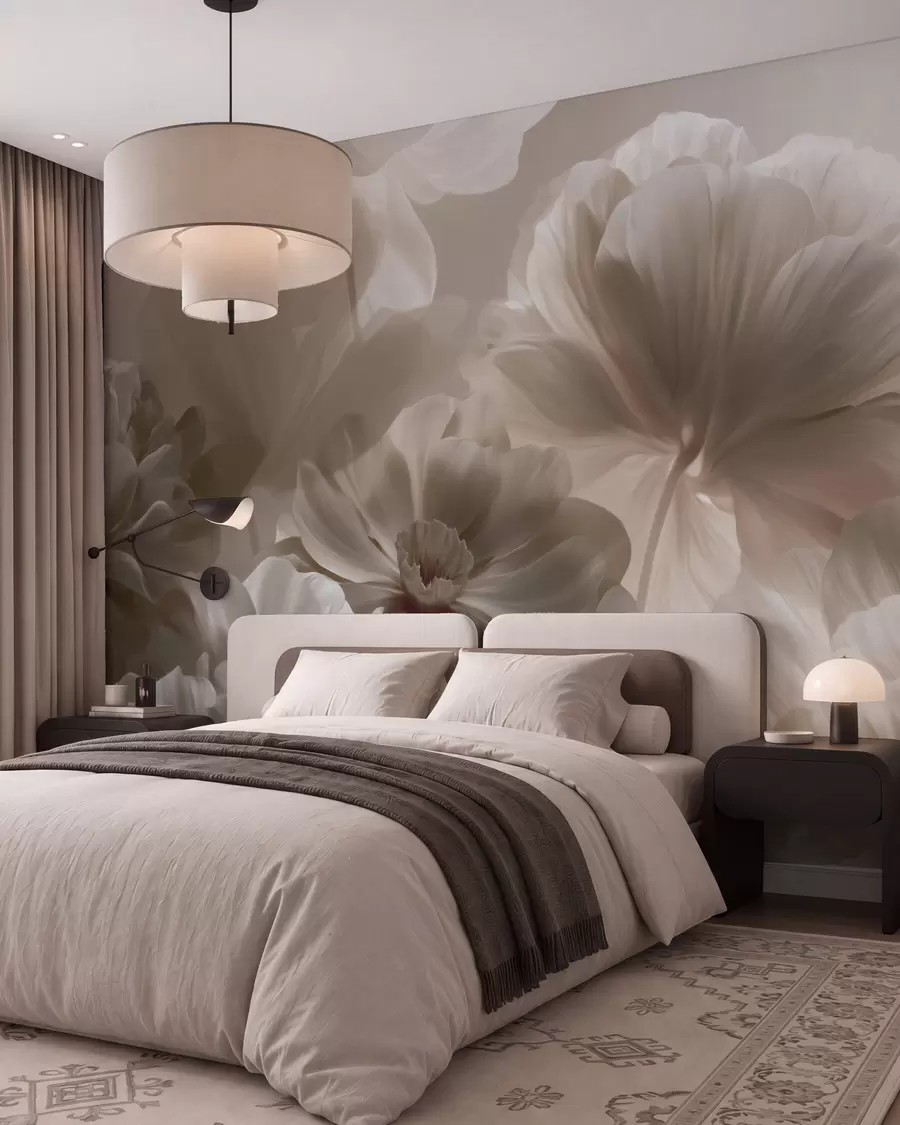 murales de pared Pétalos de magnolia en color crema, estilo abstracto w09937