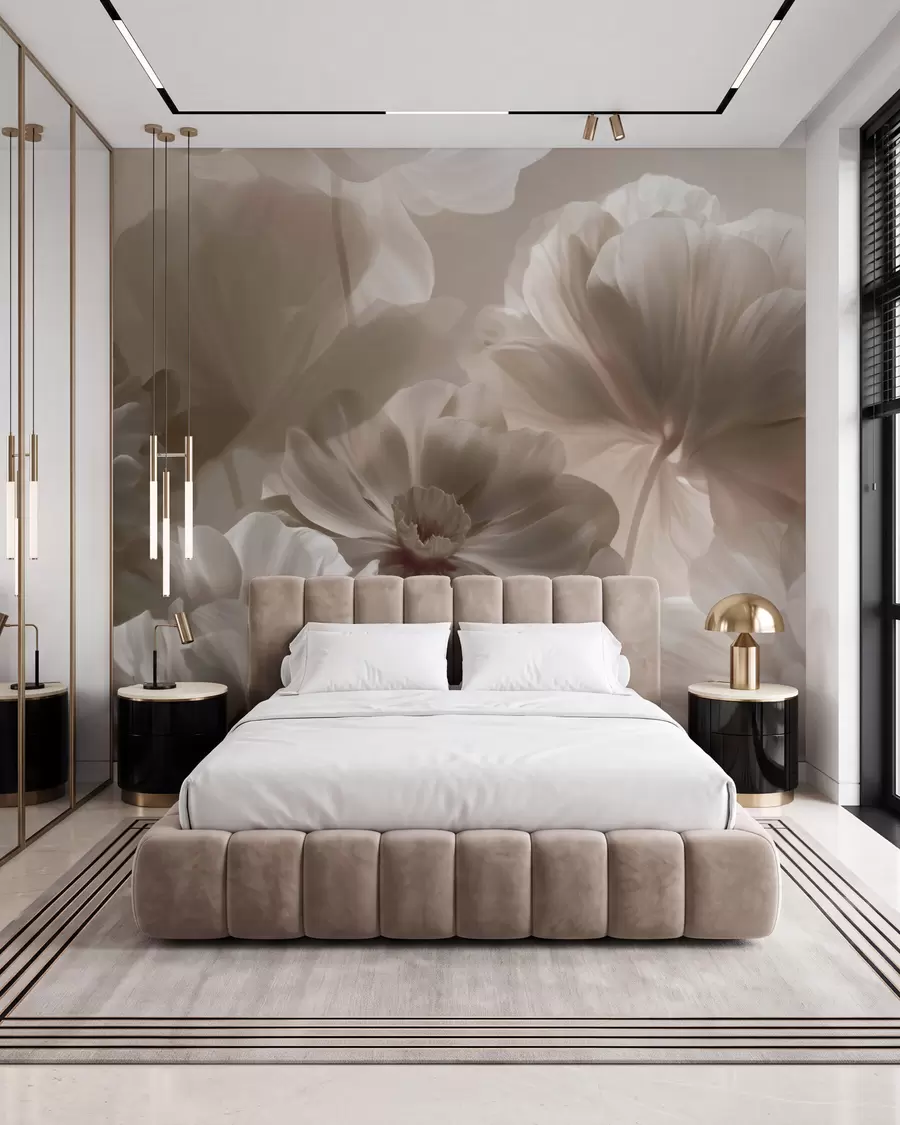 murales de pared Pétalos de magnolia en color crema, estilo abstracto w09937