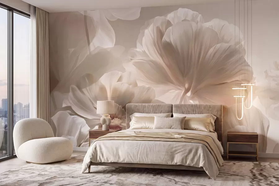 murales de pared Pétalos de magnolia en color crema, estilo abstracto w09937