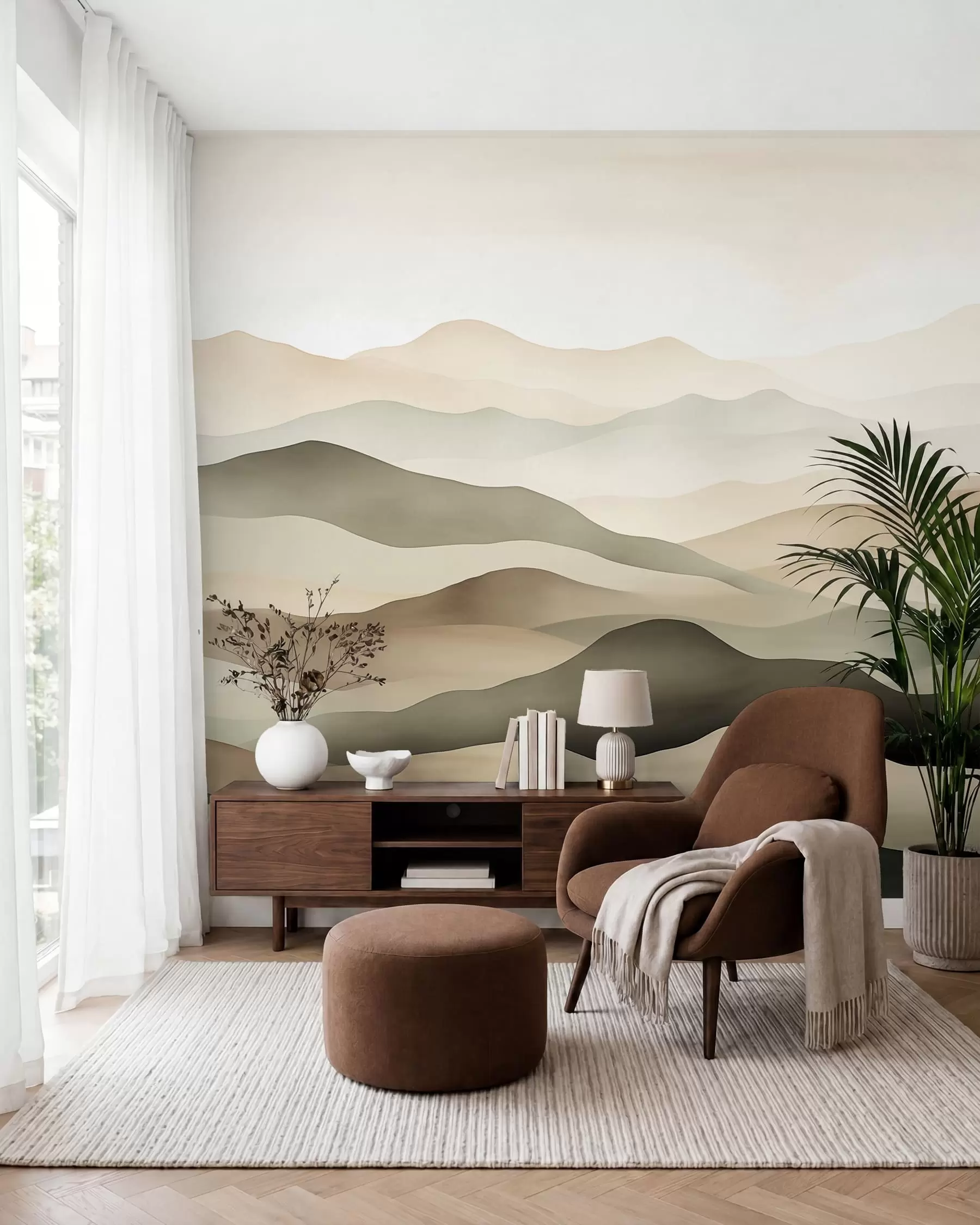 murales de pared Cumbres en oliva y arena w09971