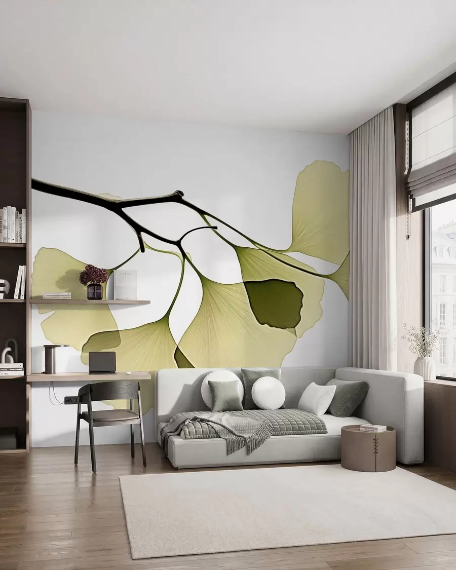 murales de pared Hojas de ginkgo en forma de abanico w09968