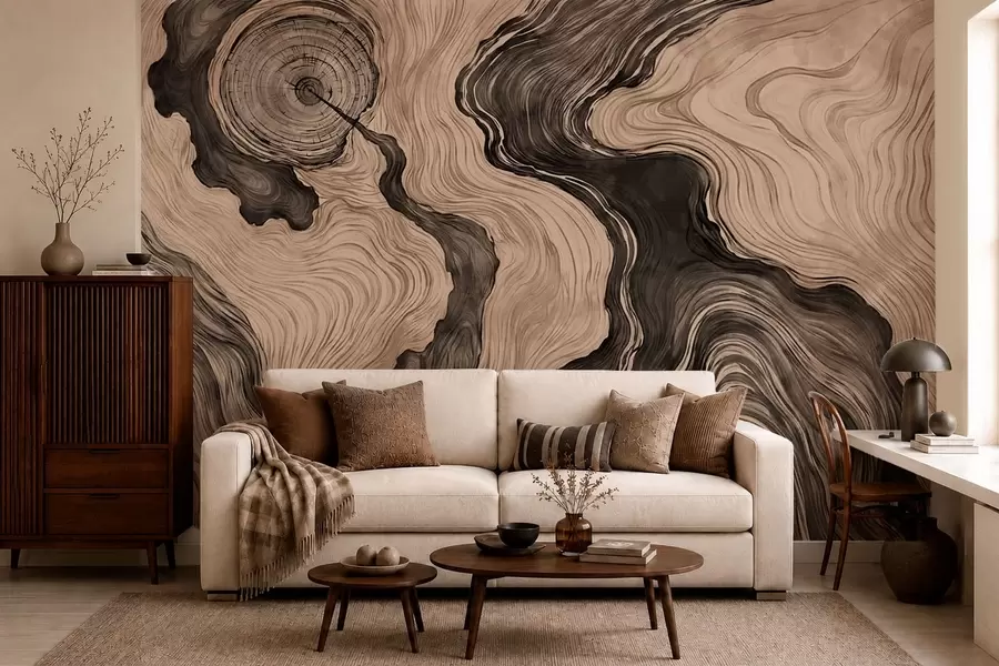 murales de pared Un motivo abstracto con un diseño lineal que imita la veta de la madera w05729