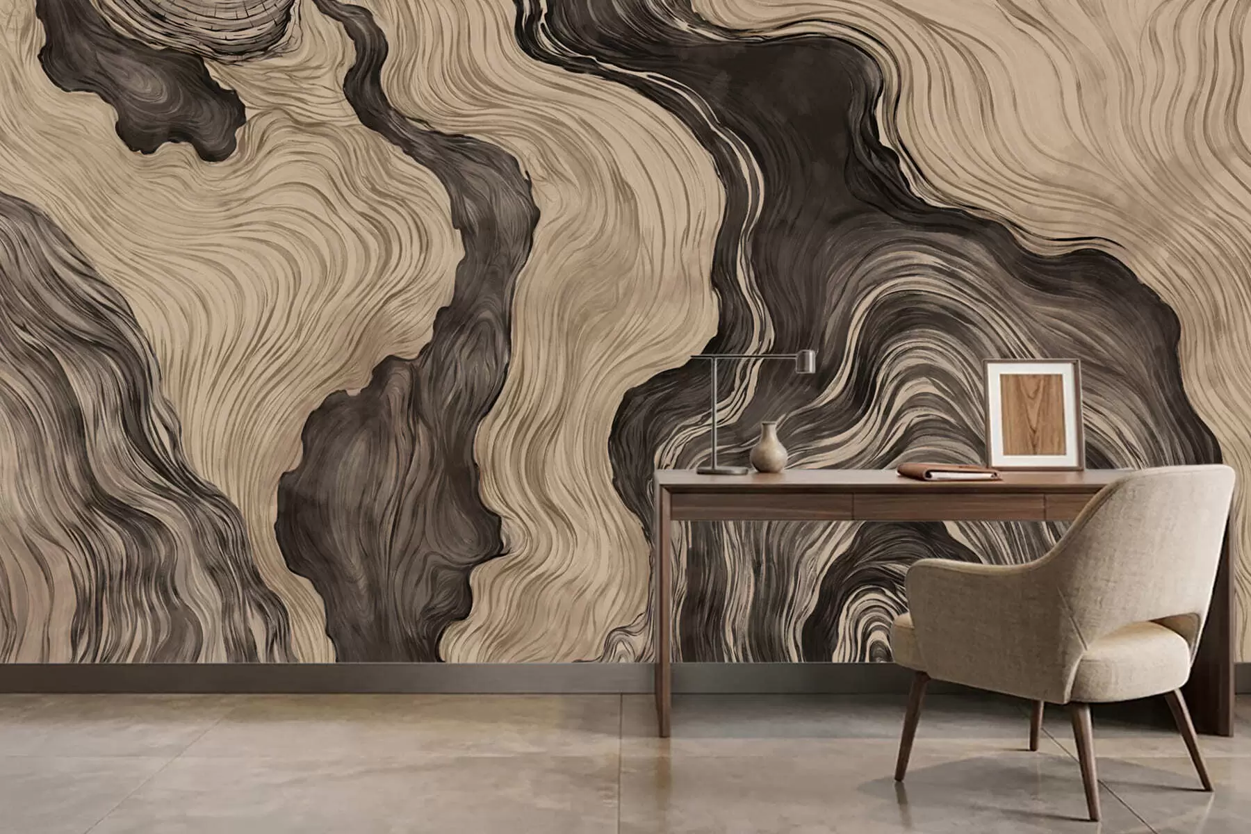 murales de pared Un motivo abstracto con un diseño lineal que imita la veta de la madera w05729