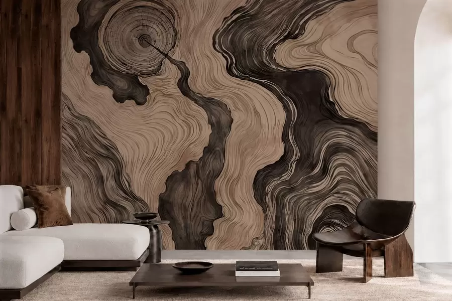 murales de pared Un motivo abstracto con un diseño lineal que imita la veta de la madera w05729
