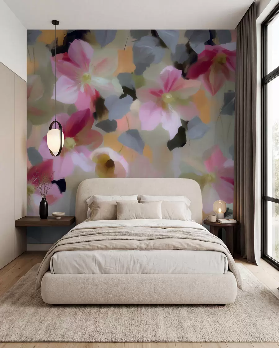 murales de pared Composición luminosa y aireada con flores colgantes en estilo acuarela w09931