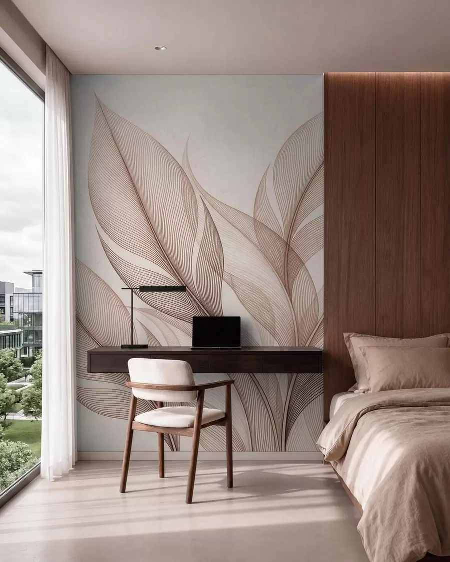 murales de pared Elegante composición botánica con grandes hojas estilizadas w09944