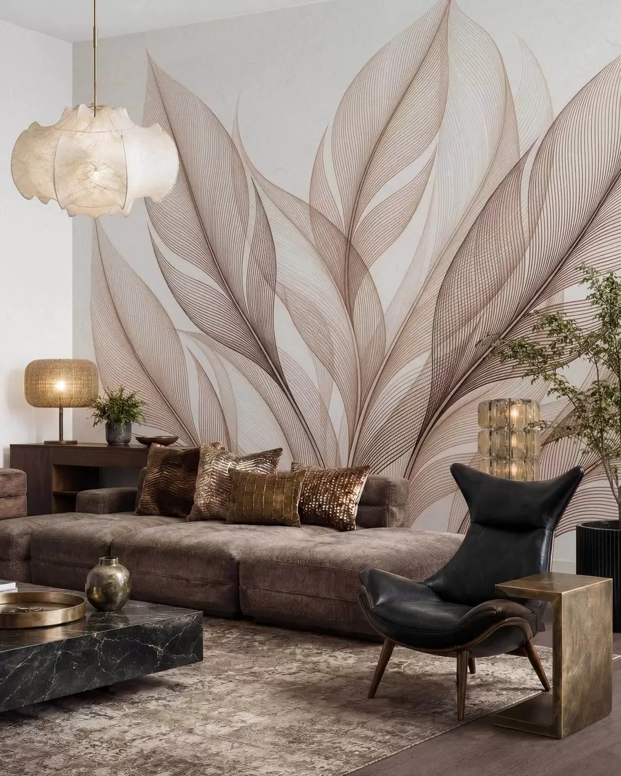 murales de pared Elegante composición botánica con grandes hojas estilizadas w09944