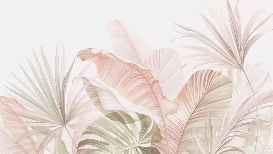 murales de pared Hojas tropicales de aspecto suave en tonos pastel w05810