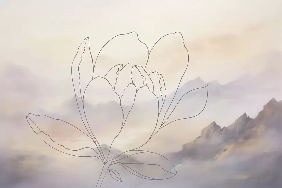 murales de pared Paisaje de montaña con la silueta de una flor w05788
