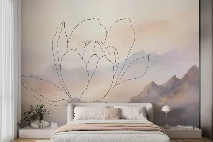 murales de pared Paisaje de montaña con la silueta de una flor w05788