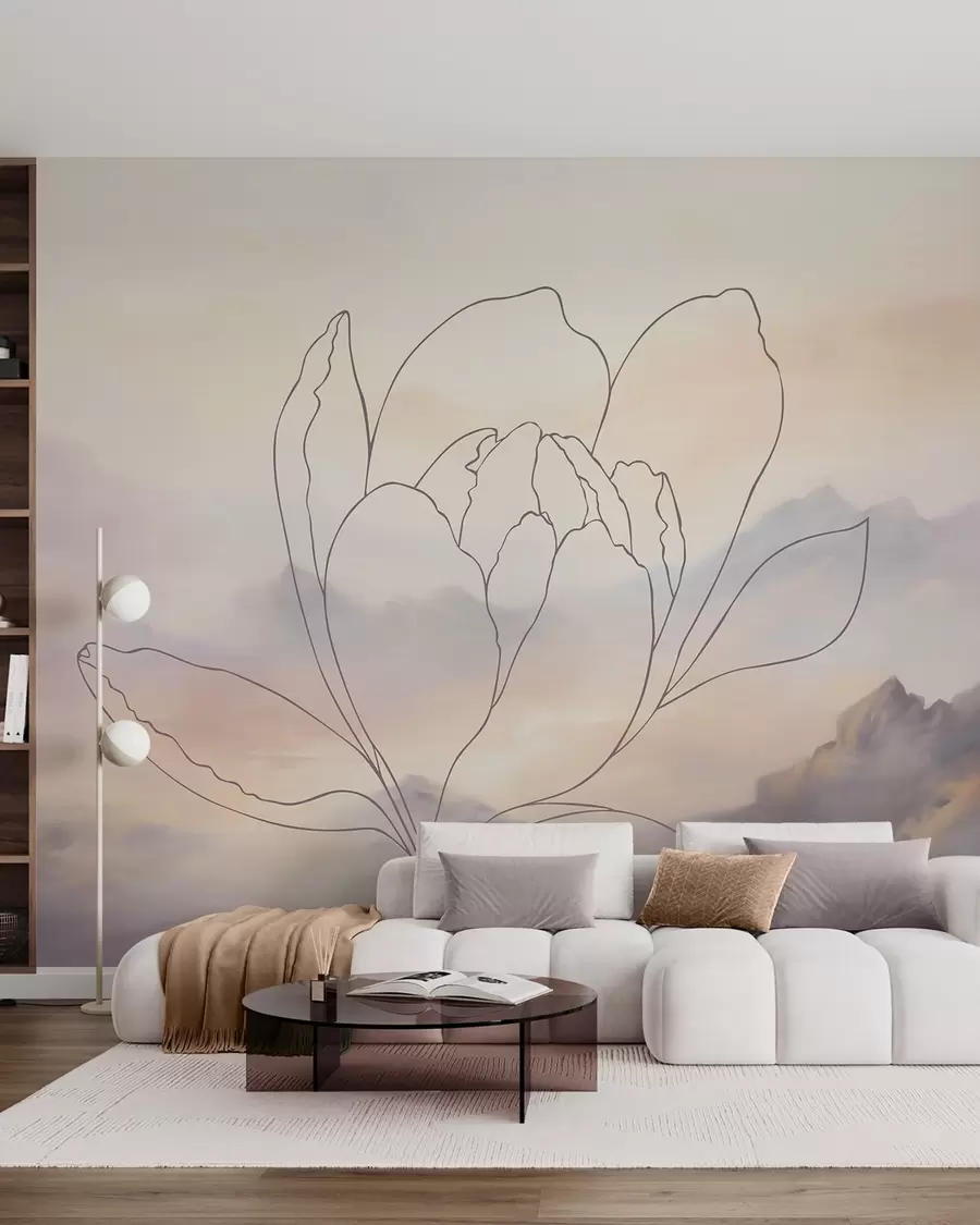 murales de pared Paisaje de montaña con la silueta de una flor w05788