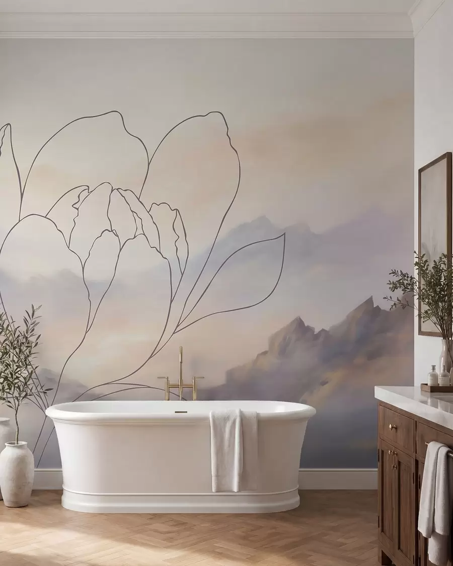 murales de pared Paisaje de montaña con la silueta de una flor w05788