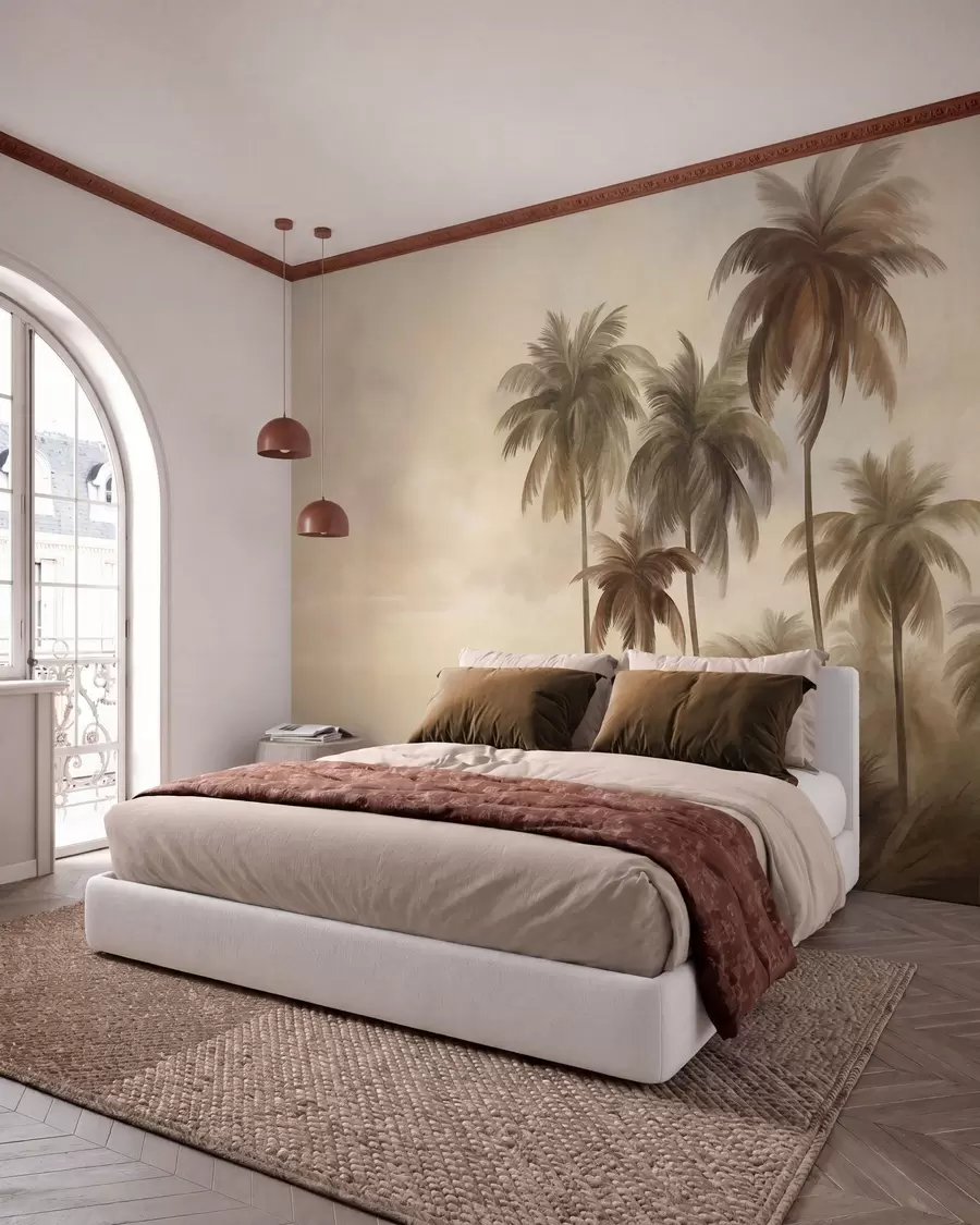 murales de pared Palmeras, paisaje tropical, arte con textura w09938