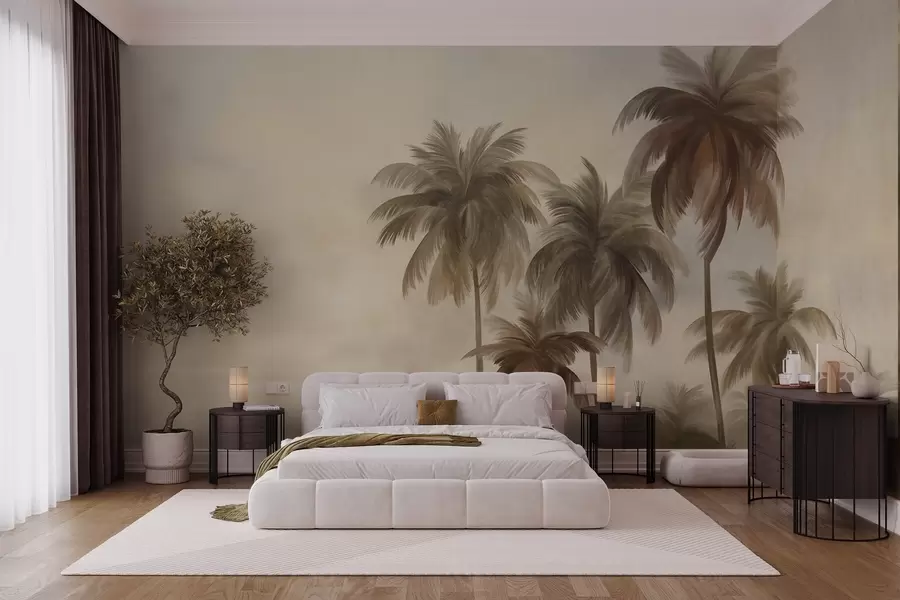 murales de pared Palmeras, paisaje tropical, arte con textura w09938