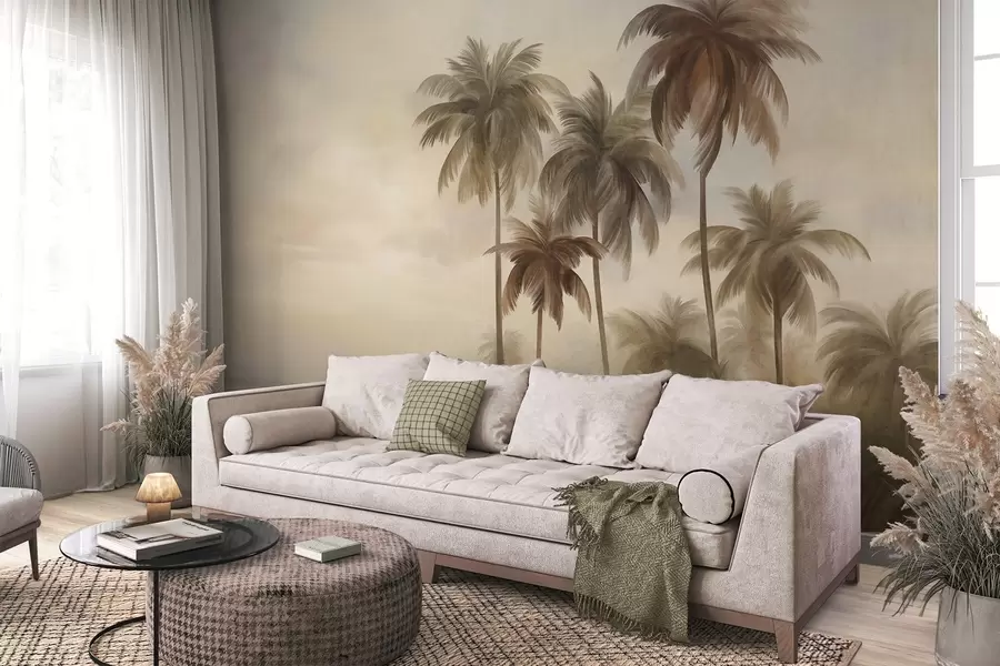 murales de pared Palmeras, paisaje tropical, arte con textura w09938
