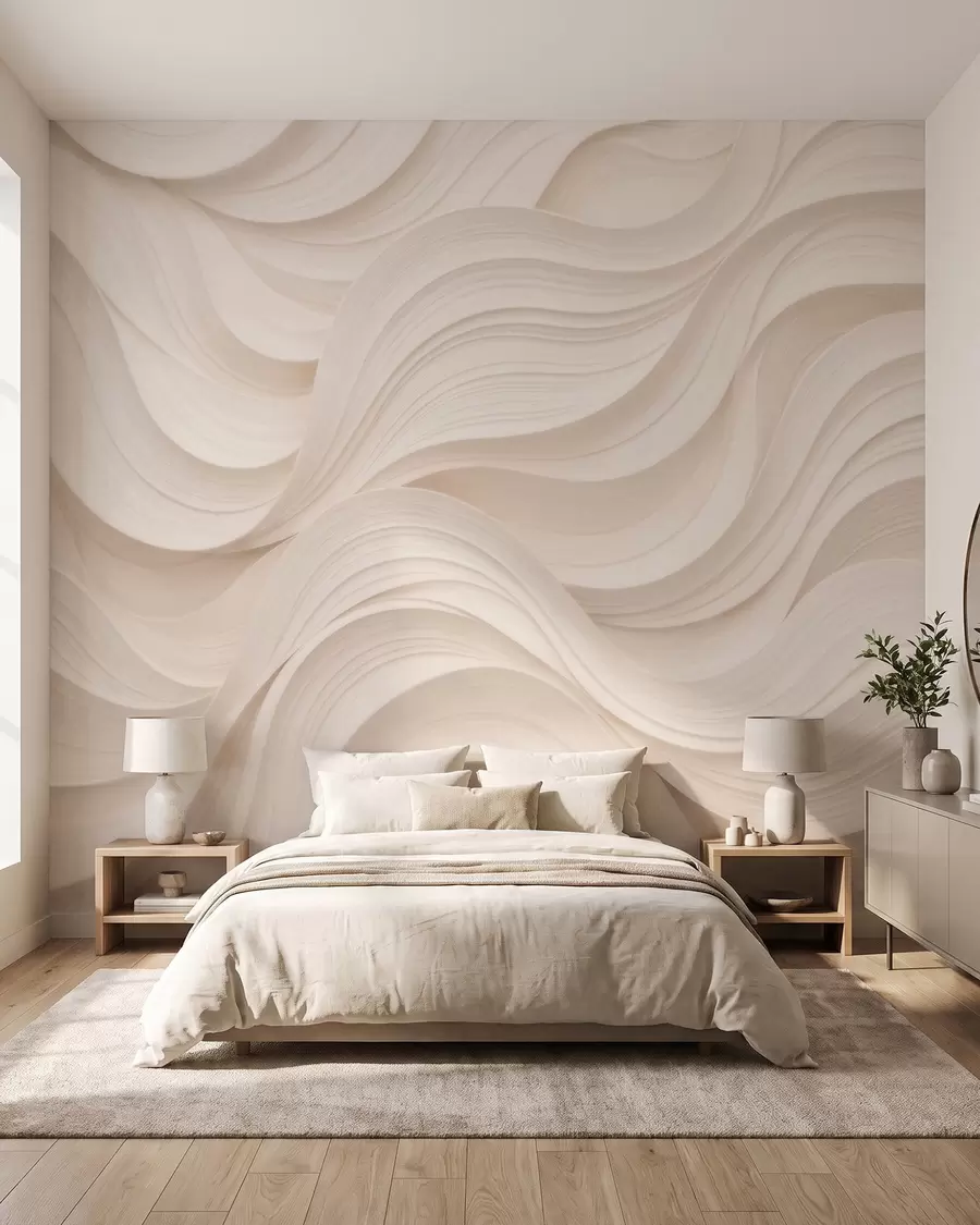 murales de pared Olas abstractas de color beige en estilo 3D w09957