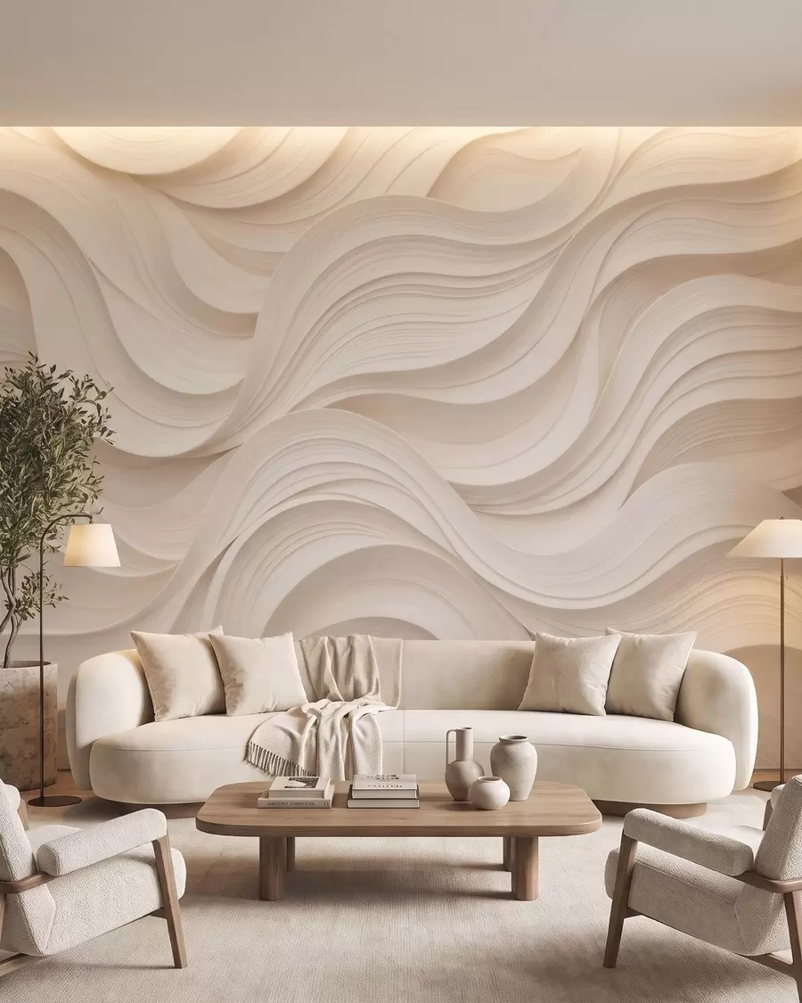 murales de pared Olas abstractas de color beige en estilo 3D w09957