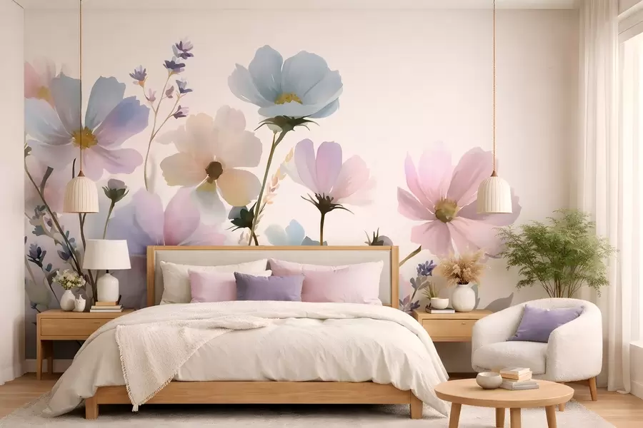 murales de pared Flores silvestres en estilo acuarela w05755