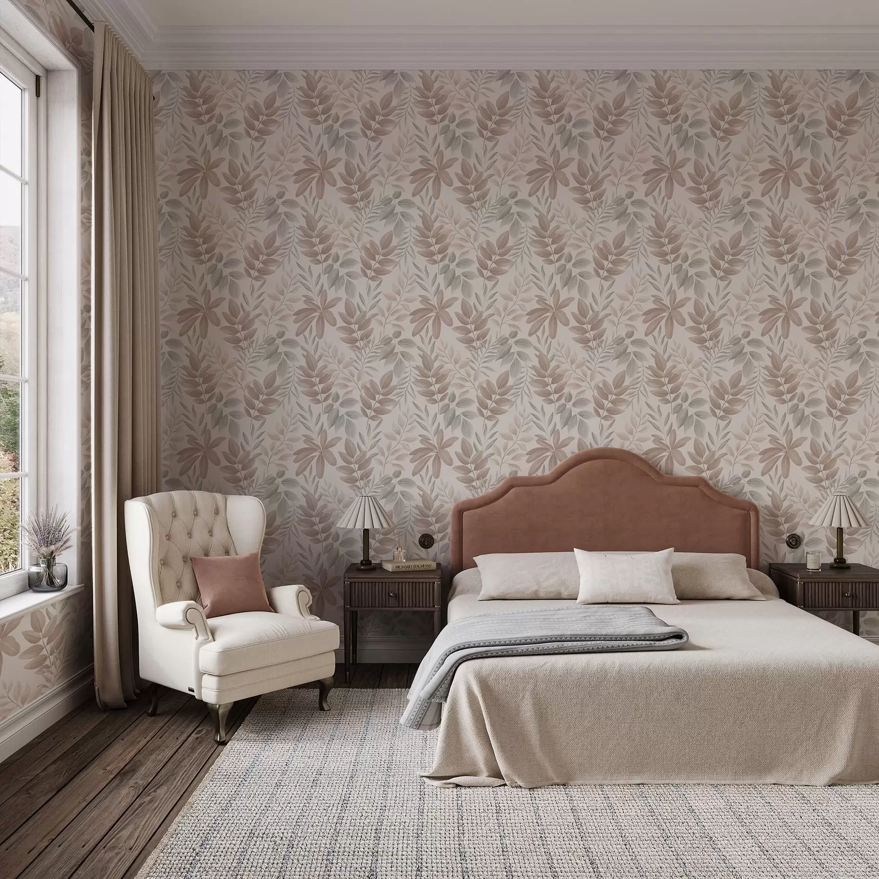 murales de pared Follaje suave en tonos naturales pastel a01232
