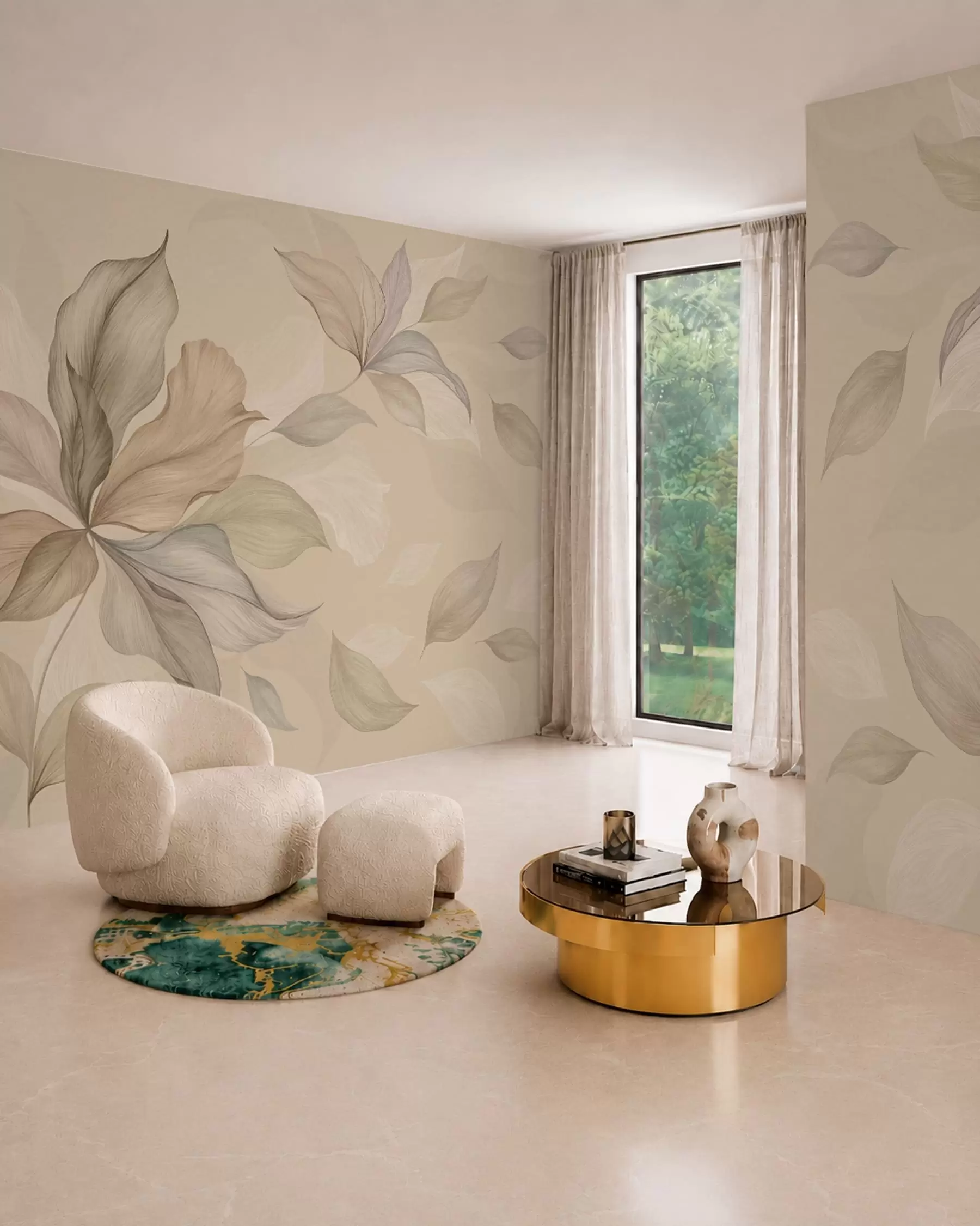 murales de pared Hojas decorativas grandes sobre un fondo cálido w05733