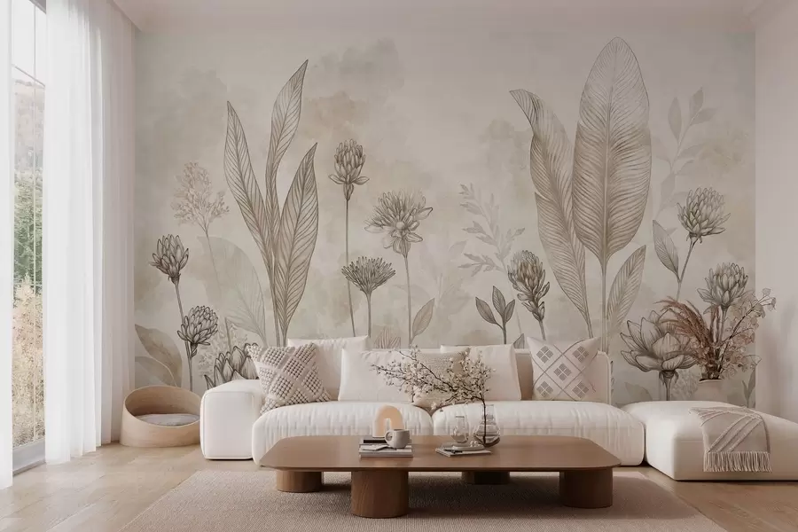 murales de pared Composición botánica con flores y hojas w05802