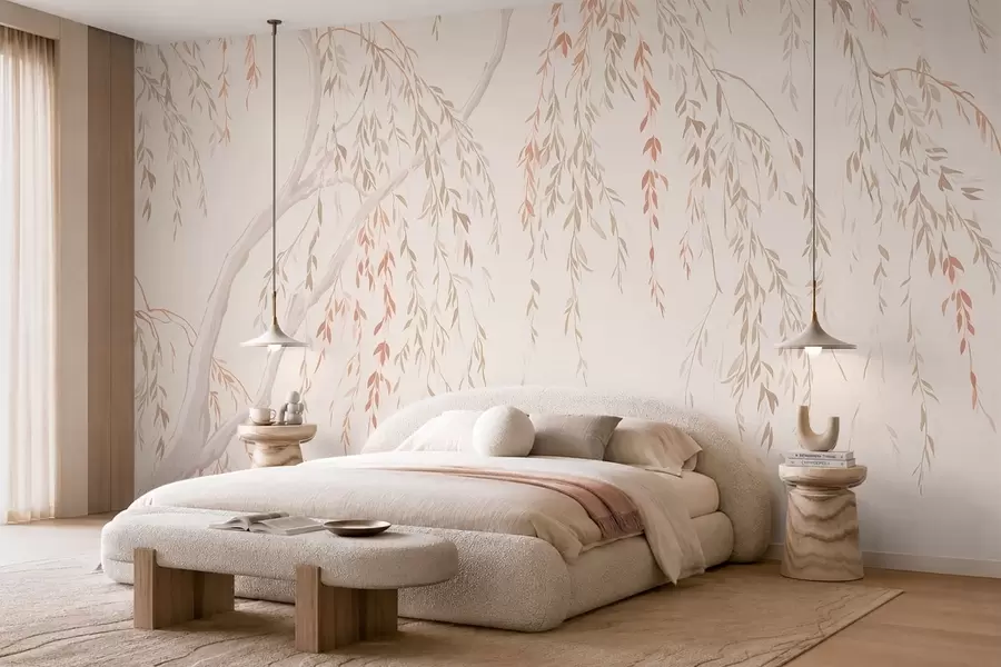 murales de pared Ramas delgadas con hojas en tonos pastel w05812