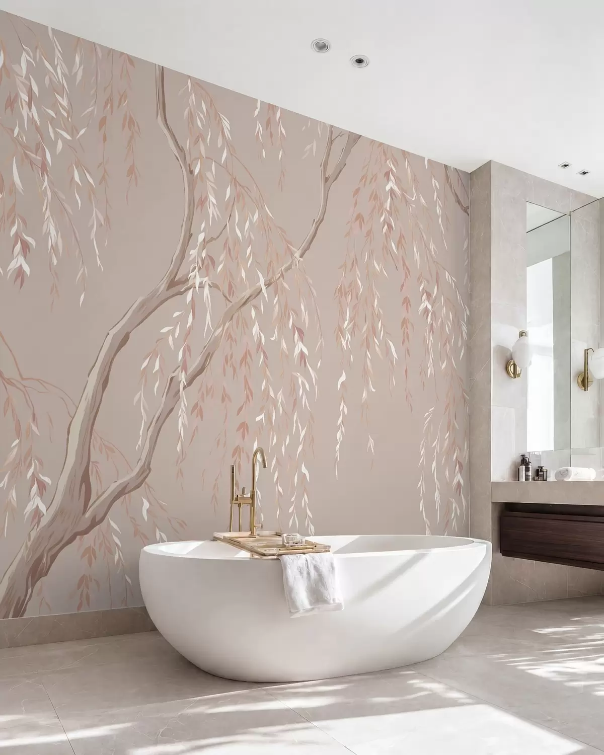 murales de pared Ramas de color rosa pálido con hojas claras w05812v3