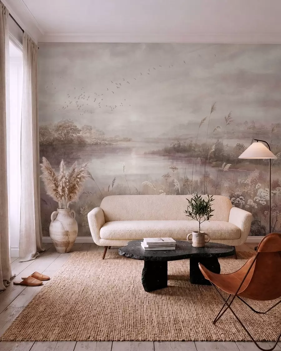 murales de pared Lago tranquilo en suaves tonos lila w05813v2