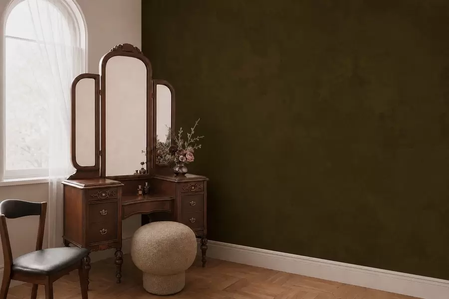 murales de pared Tono oliva oscuro con textura suave y transiciones tonales naturales w05814v3