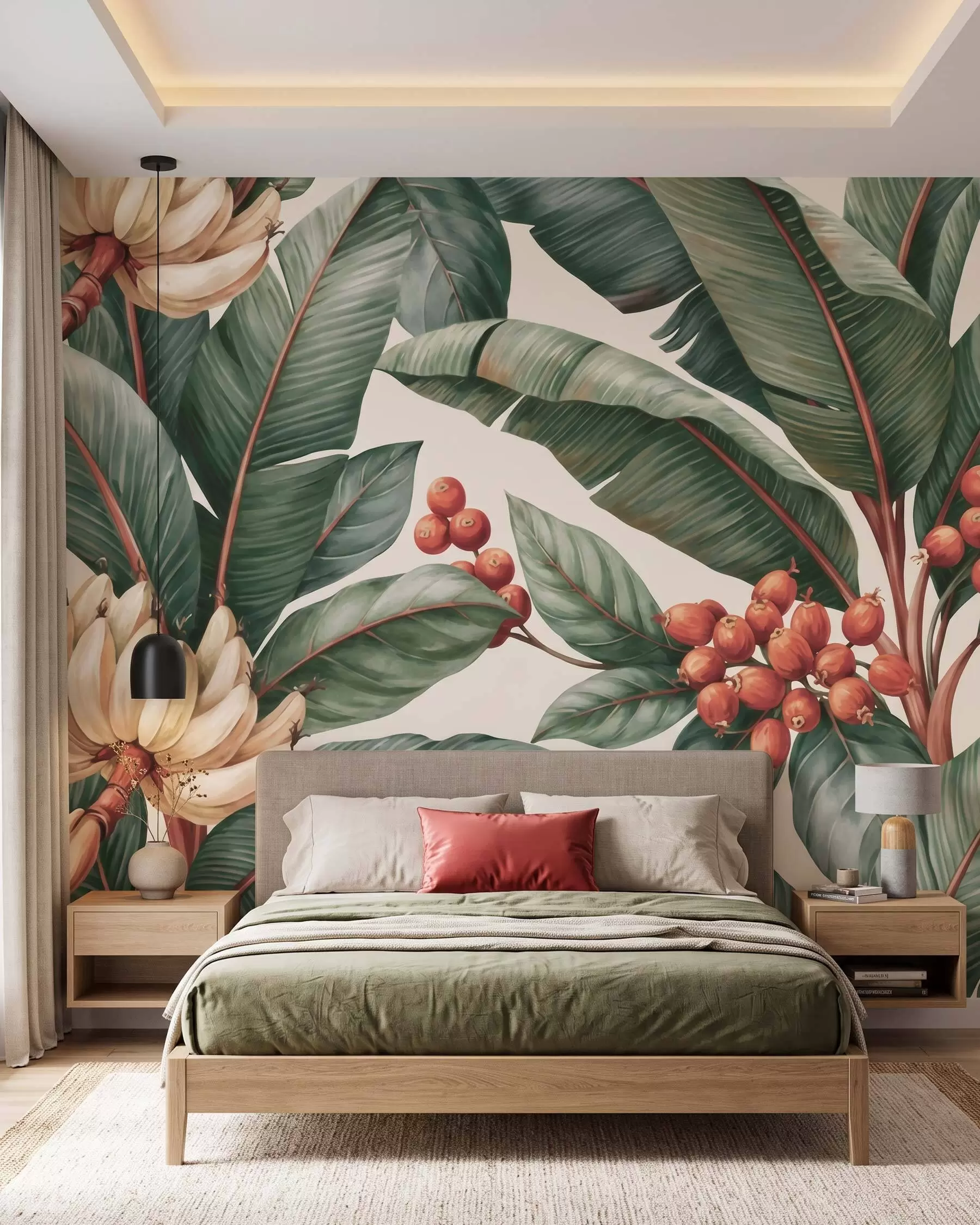 murales de pared Hojas y bayas rojas w09997