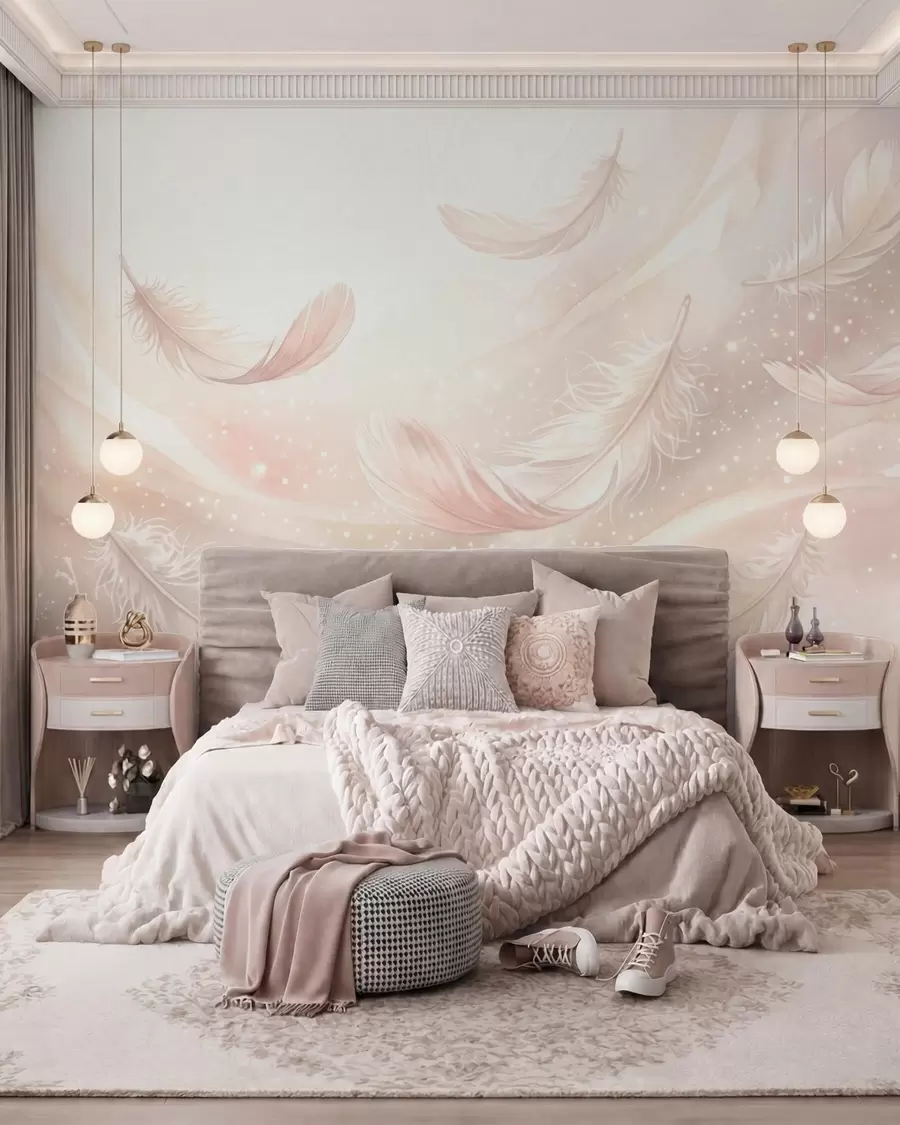murales de pared Plumas color durazno w10003