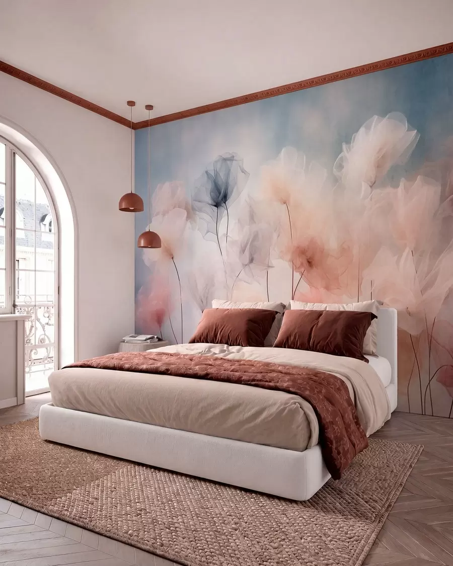 murales de pared Flores etéreas en delicados tonos pastel w05818