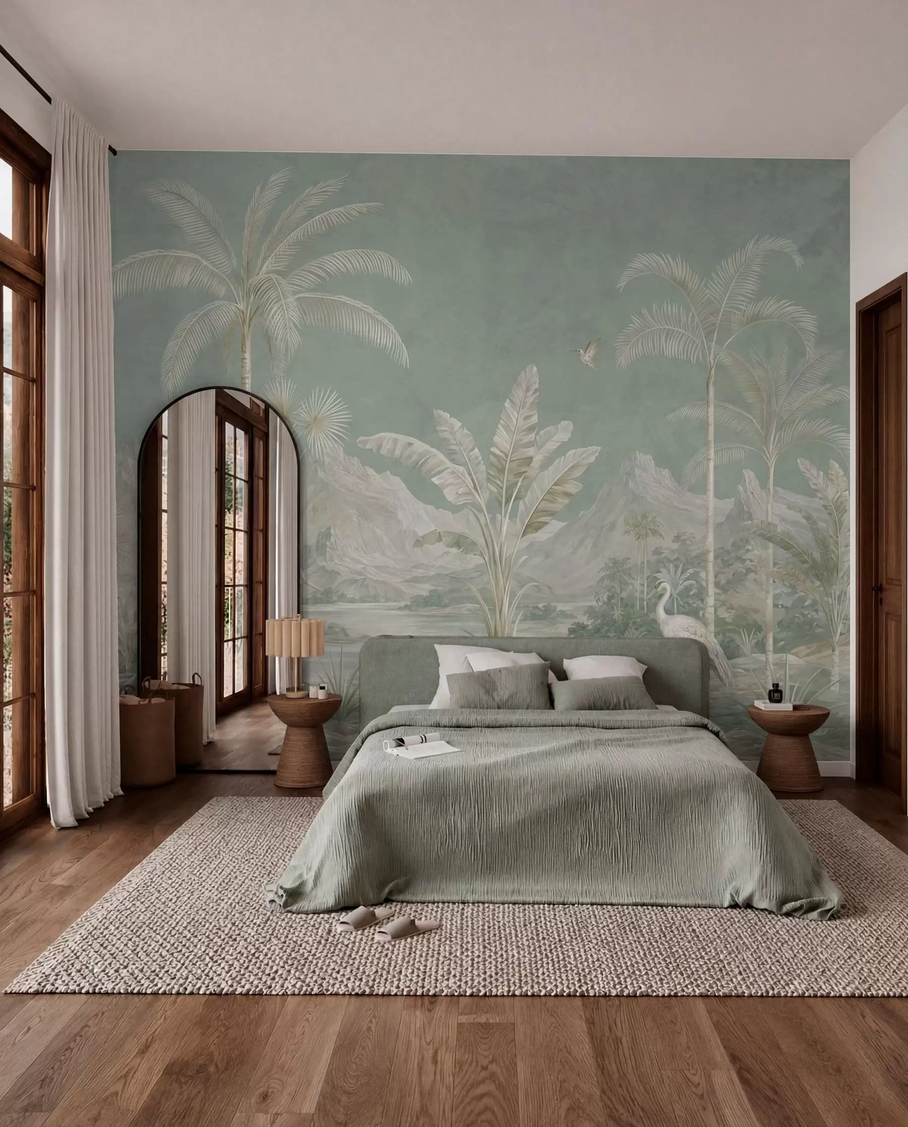 murales de pared Paisaje tropical en suaves tonos verdes w05819