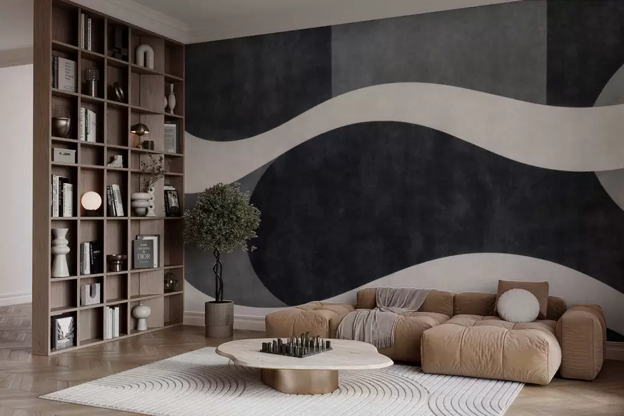 murales de pared Grafito con onduladas formas pálidas sobre un fondo de color gris carbón intenso w05854