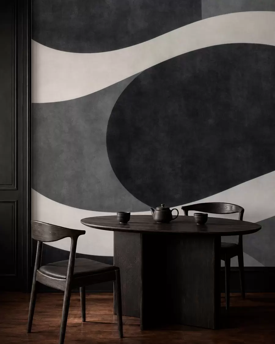 murales de pared Grafito con onduladas formas pálidas sobre un fondo de color gris carbón intenso w05854