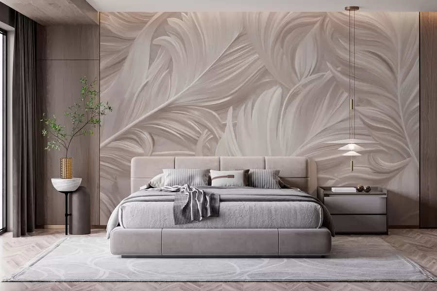 murales de pared Una pluma grande, pintada y curvada en tonos rosa perla w05757v1