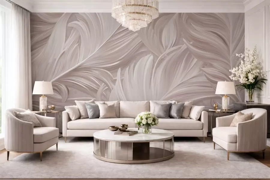 murales de pared Una pluma grande, pintada y curvada en tonos rosa perla w05757v1
