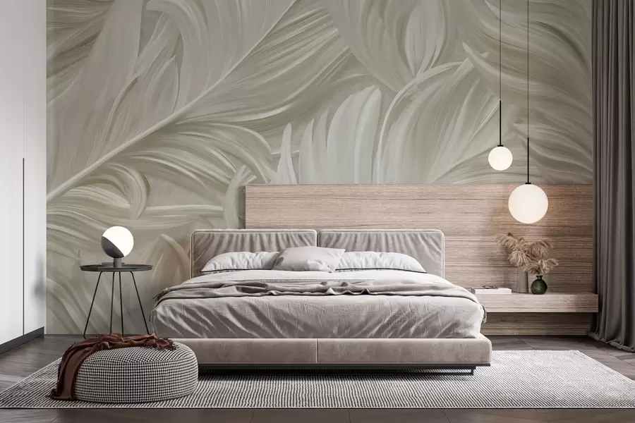 murales de pared Una pluma grande, pintada y curvada en tonos beige fríos w05757v2
