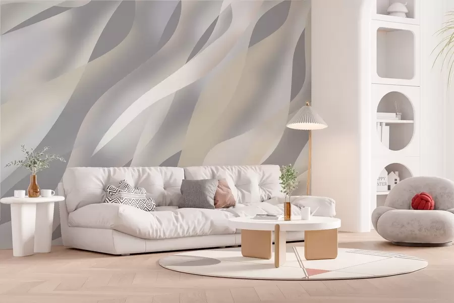 murales de pared Olas abstractas en tonos grises y beige sobre un fondo gris oscuro w05758v2